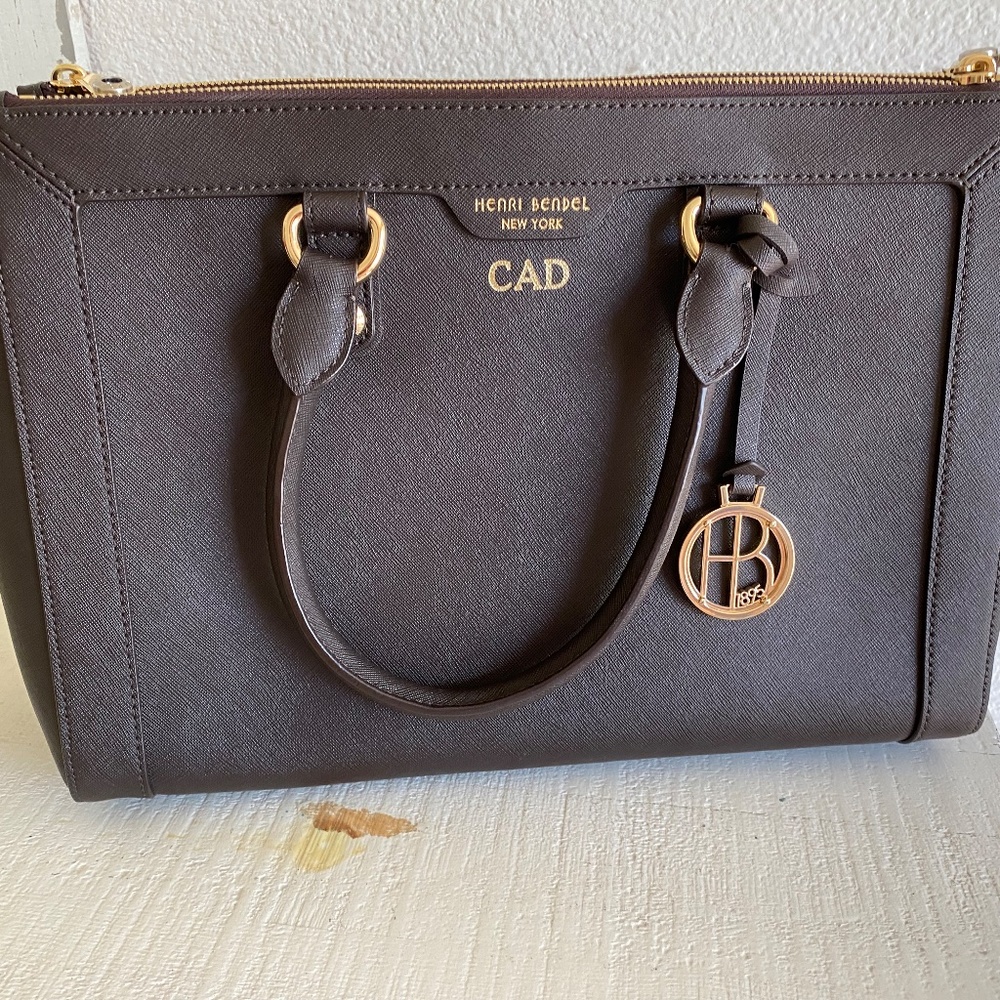 HENRI BENDEL BROWN SAFFIANO LEATHER TOTE SHOULDER BAG NWOT - Picture 3 of 13